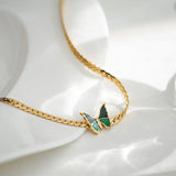 316L Stainless Steel Green Butterfly Charm Thick Chain Anklet