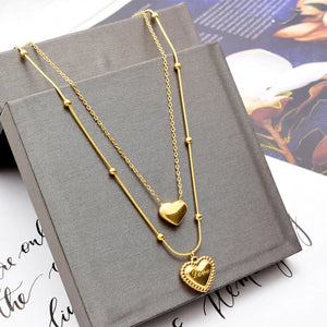 2 Layer 2 Love Heart Beaded Charms Chain Choker Necklaces & Pendants