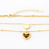 2 Layer 2 Love Heart Beaded Charms Chain Choker Necklaces & Pendants