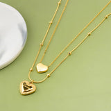 2 Layer 2 Love Heart Beaded Charms Chain Choker Necklaces & Pendants