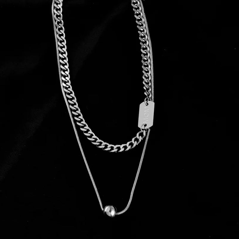 Stainless Steel 2 Layer Beaded MOM Choker Necklace