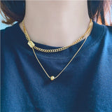 Stainless Steel 2 Layer Beaded MOM Choker Necklace