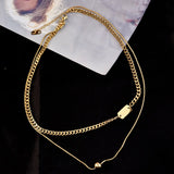 Stainless Steel 2 Layer Beaded MOM Choker Necklace