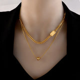Stainless Steel 2 Layer Beaded MOM Choker Necklace
