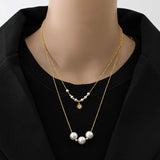 316L Stainless Steel 2 Layer Pearl Daisy Charms Choker Necklace