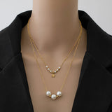 316L Stainless Steel 2 Layer Pearl Daisy Charms Choker Necklace
