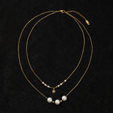 316L Stainless Steel 2 Layer Pearl Daisy Charms Choker Necklace
