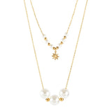 316L Stainless Steel 2 Layer Pearl Daisy Charms Choker Necklace