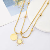 Layered Beaded Sun Charms Choker Necklace