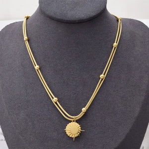 Layered Beaded Sun Charms Choker Necklace