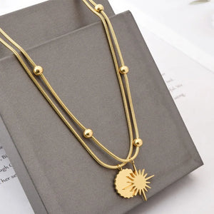 Layered Beaded Sun Charms Choker Necklace