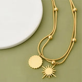 316L Stainless Steel Beaded Sun Charms Chain Choker Necklace