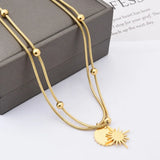 Layered Beaded Sun Charms Choker Necklace