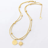 Layered Beaded Sun Charms Choker Necklace
