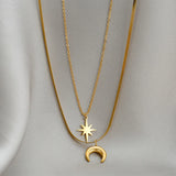 2 Layer Crescent Moon Star Choker Necklace