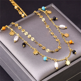 2-Layer Geometric Pearl Star Light Bulb Choker Necklace