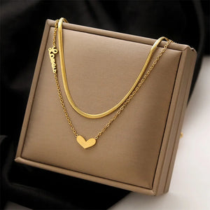 2 Layer Heart Love Charms Choker Necklace for Women