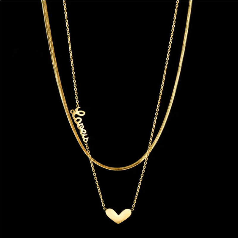 2 Layer Heart Love Charms Choker Necklace for Women
