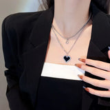 316L Stainless Steel 2 Layer Heart Charms Chain Choker Necklace