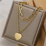 2 Layer Love Heart Charms Thick Chain Choker Necklace for Women