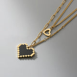 316L Stainless Steel 2 Layer Heart Charms Chain Choker Necklace