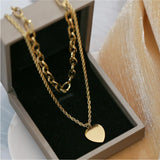 2 Layer Love Heart Charms Thick Chain Choker Necklace for Women