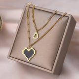 316L Stainless Steel 2 Layer Heart Charms Chain Choker Necklace