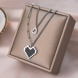 316L Stainless Steel 2 Layer Heart Charms Chain Choker Necklace