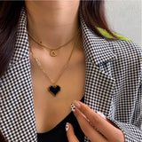 316L Stainless Steel 2 Layer Heart Charms Chain Choker Necklace