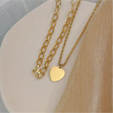 2 Layer Love Heart Charms Thick Chain Choker Necklace for Women