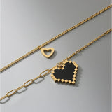 316L Stainless Steel 2 Layer Heart Charms Chain Choker Necklace