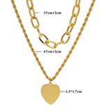 2 Layer Love Heart Charms Thick Chain Choker Necklace for Women