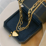 2 Layer Love Heart Charms Thick Chain Choker Necklace for Women