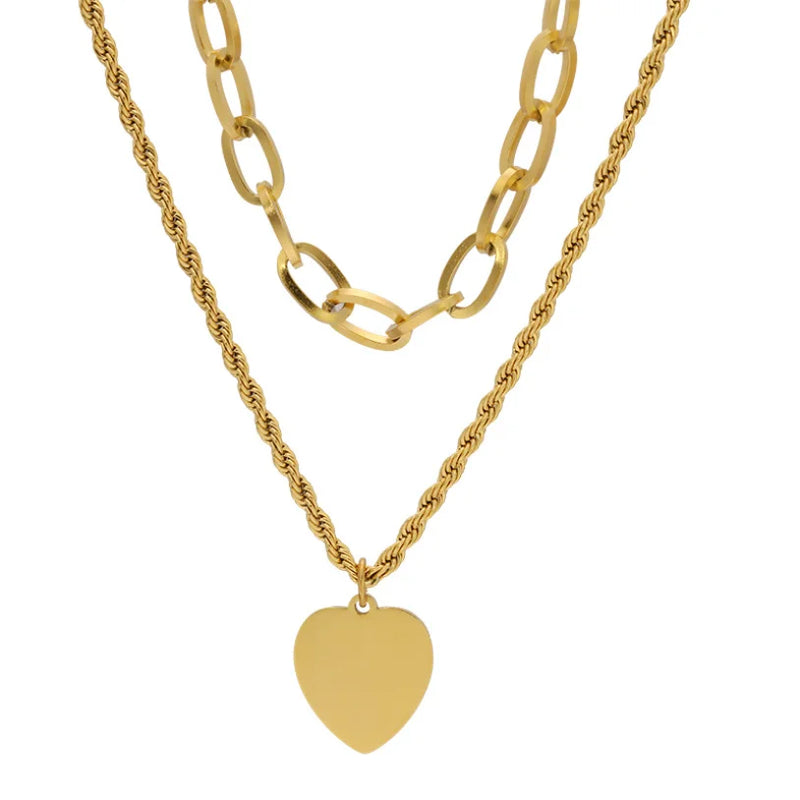 2 Layer Love Heart Charms Thick Chain Choker Necklace for Women