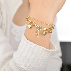 316L Stainless Steel 2 Layer Heart Cross Bracelet