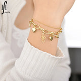 316L Stainless Steel 2 Layer Heart Cross Bracelet