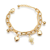 316L Stainless Steel 2 Layer Heart Cross Bracelet