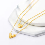 2 Layer Love Heart Letter V Charm Choker Necklace Pendant for Women