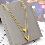 2 Layer Love Heart Letter V Charm Choker Necklace Pendant for Women