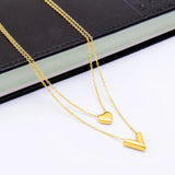 2 Layer Love Heart Letter V Charm Choker Necklace Pendant for Women