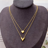 2 Layer Love Heart Letter V Charm Choker Necklace Pendant for Women