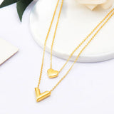 2 Layer Love Heart Letter V Charm Choker Necklace Pendant for Women