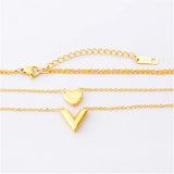 2 Layer Love Heart Letter V Charm Choker Necklace Pendant for Women