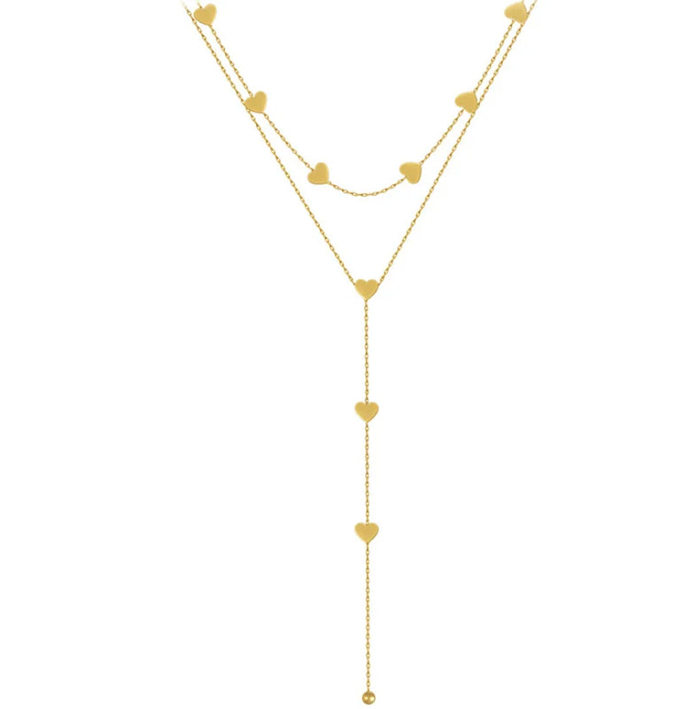 2-Layer Heart Tassel Chain Choker Necklace for Women
