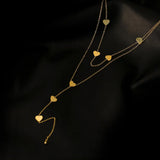 2-Layer Heart Tassel Chain Choker Necklace for Women