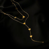 2-Layer Heart Tassel Chain Choker Necklace for Women