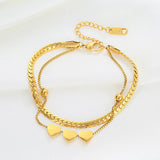 2-Layer Heart Beaded Charm Chain Bracelet for Women