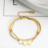 2-Layer Heart Beaded Charm Chain Bracelet for Women