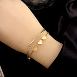 2-Layer Heart Beaded Charm Chain Bracelet for Women