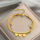 2-Layer Heart Beaded Charm Chain Bracelet for Women
